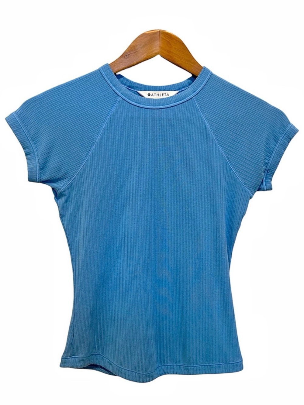 Athleta Short Sleeve Shirt Ribbed Size XXS Blue Soft Gorpcore Hiking